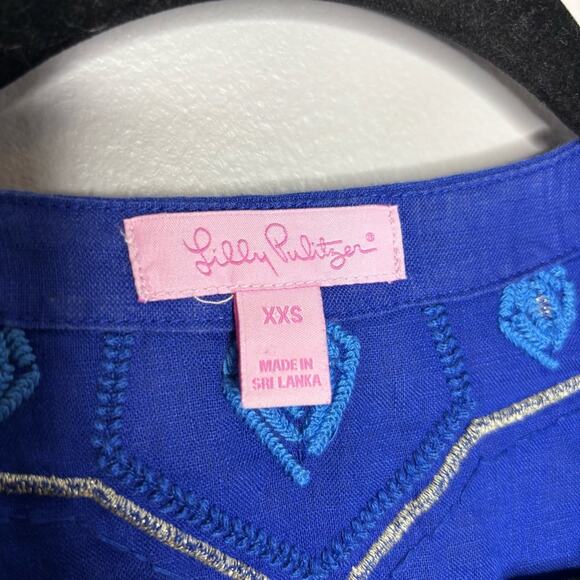 Lilly Pulitzer Blue Tunic Top 3/4 Sleeve Relaxed Fit and Embellished Design XXS - Picture 3 of 6